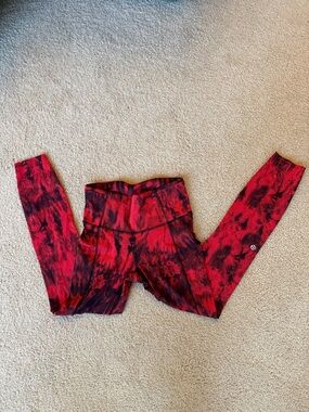 Lululemon Fast and Free Red Tie-Dye Leggings size 4